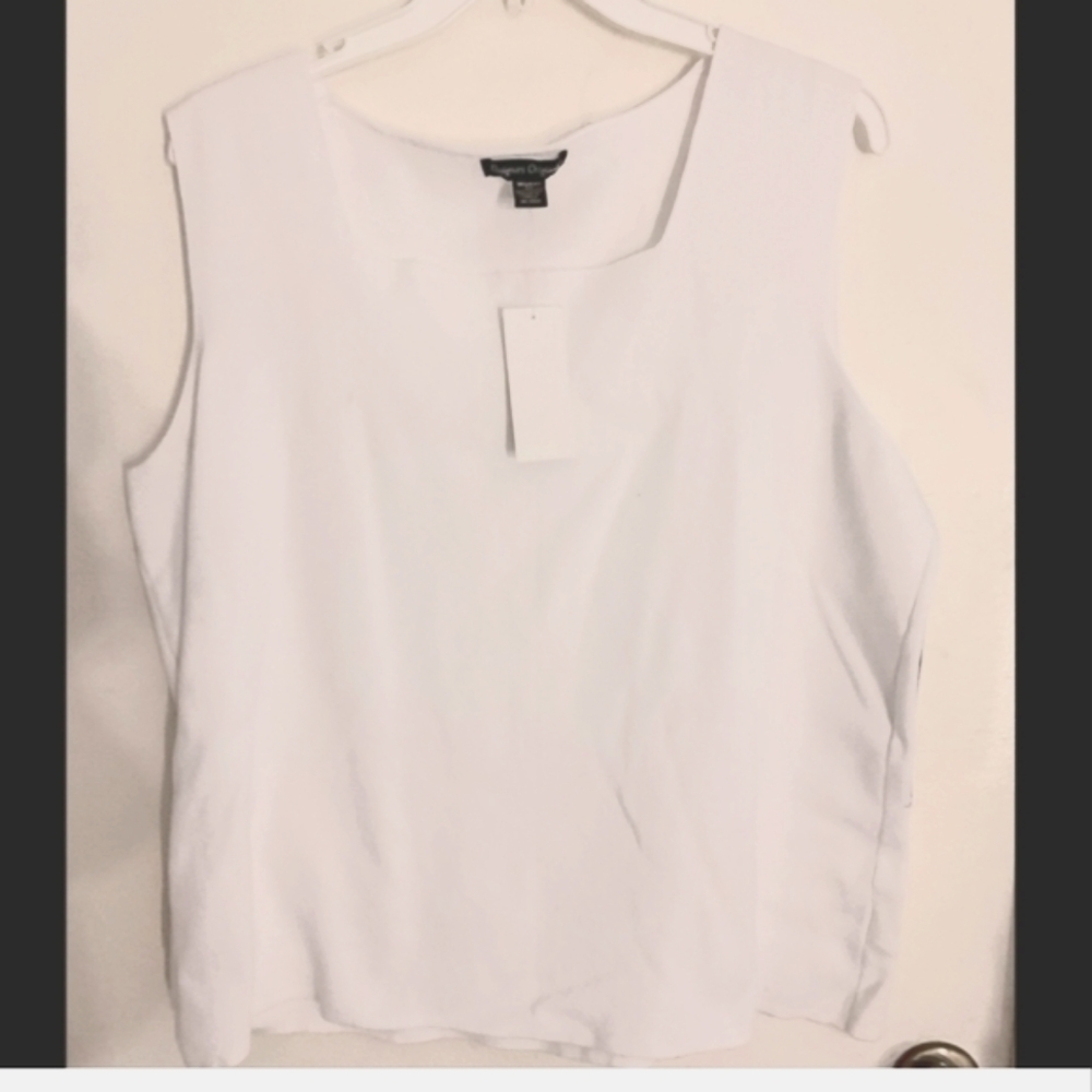 Designers Originals Cotton Stretch White Top, Sleeveless, 3X